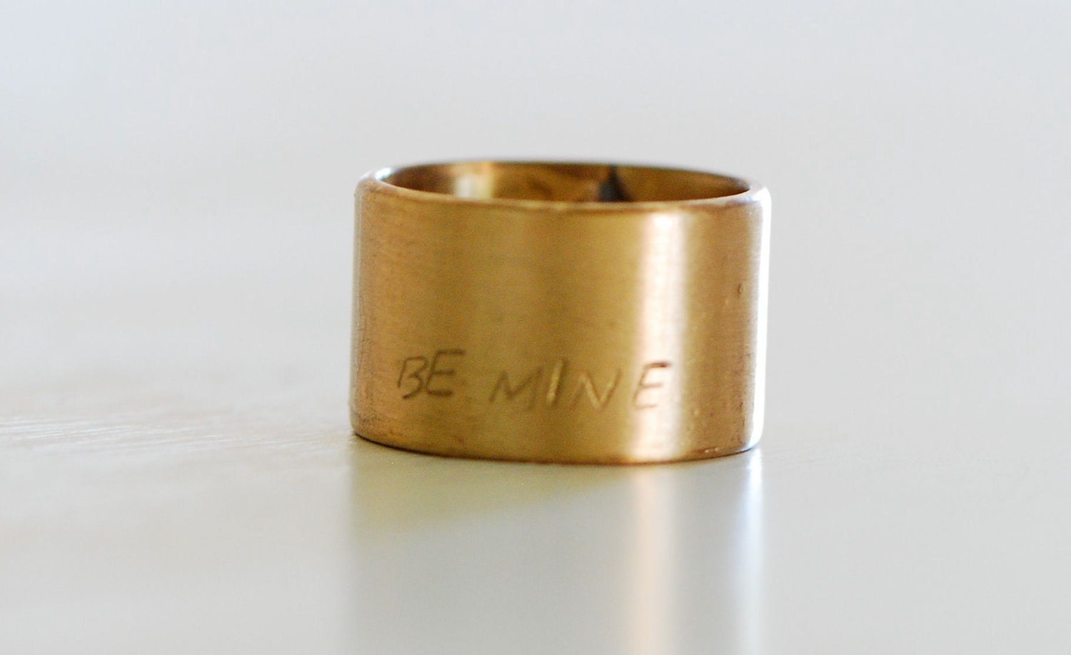 Wide Band Ring bronze - be mine - stamped - personalized - rustic