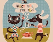 make time for tea... limited edition giclee print of an original illustration (8 x 8 in, 20 x 20 cm)