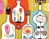 spirits in my bottle garden - limited edition giclee print of an original illustration (8.5 x 11 in)