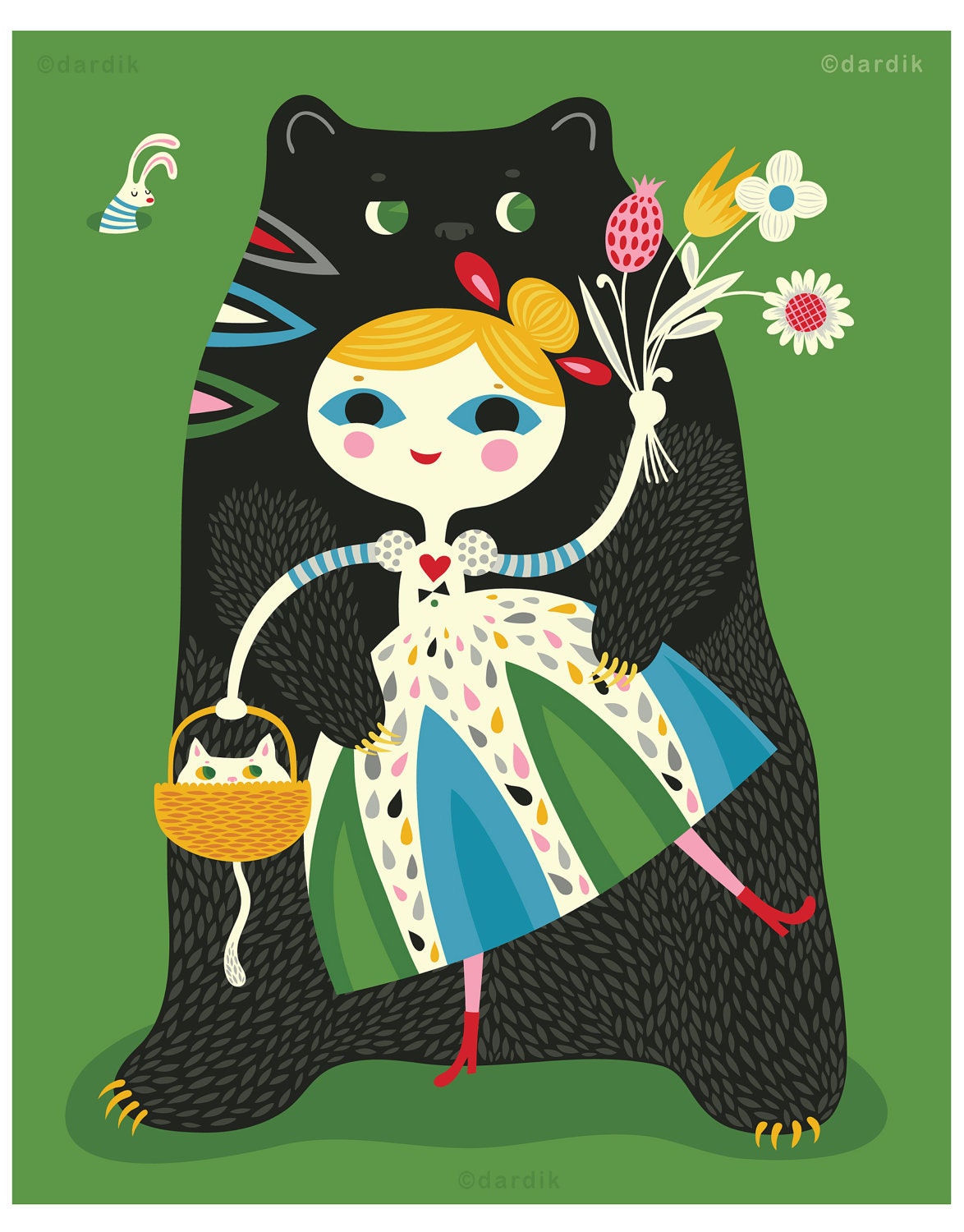 Goldie and the Bear Hugs - limited edition giclee print of an original illustration (8 x 10 in)