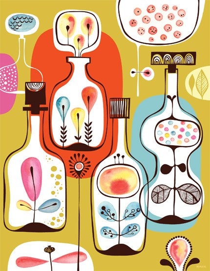 spirits in my bottle garden - limited edition giclee print of an original illustration (8.5 x 11 in)