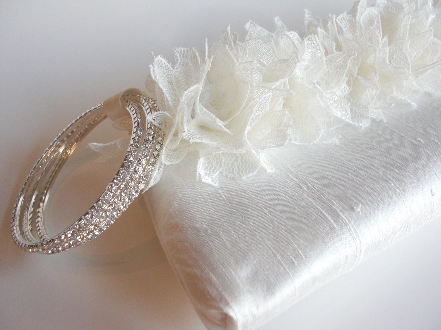 Wedding Accessories, Clutches, "Posy Burst KeepBag", Ivory with hand cut lace flowers