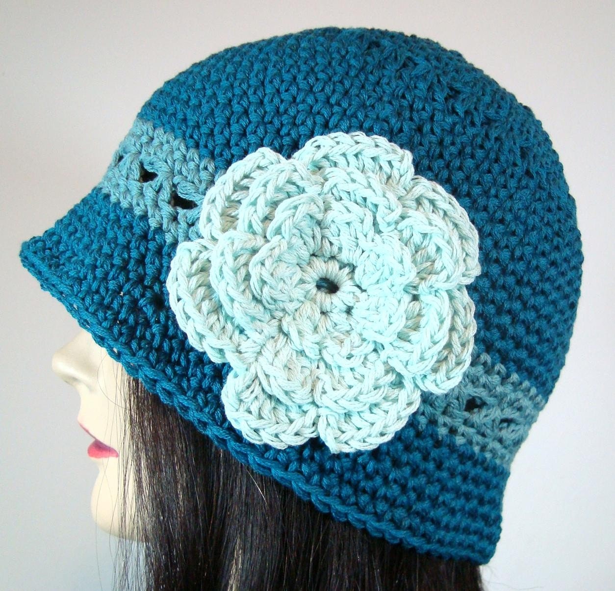 Cloche Hat in Teal with Mint Green Flower