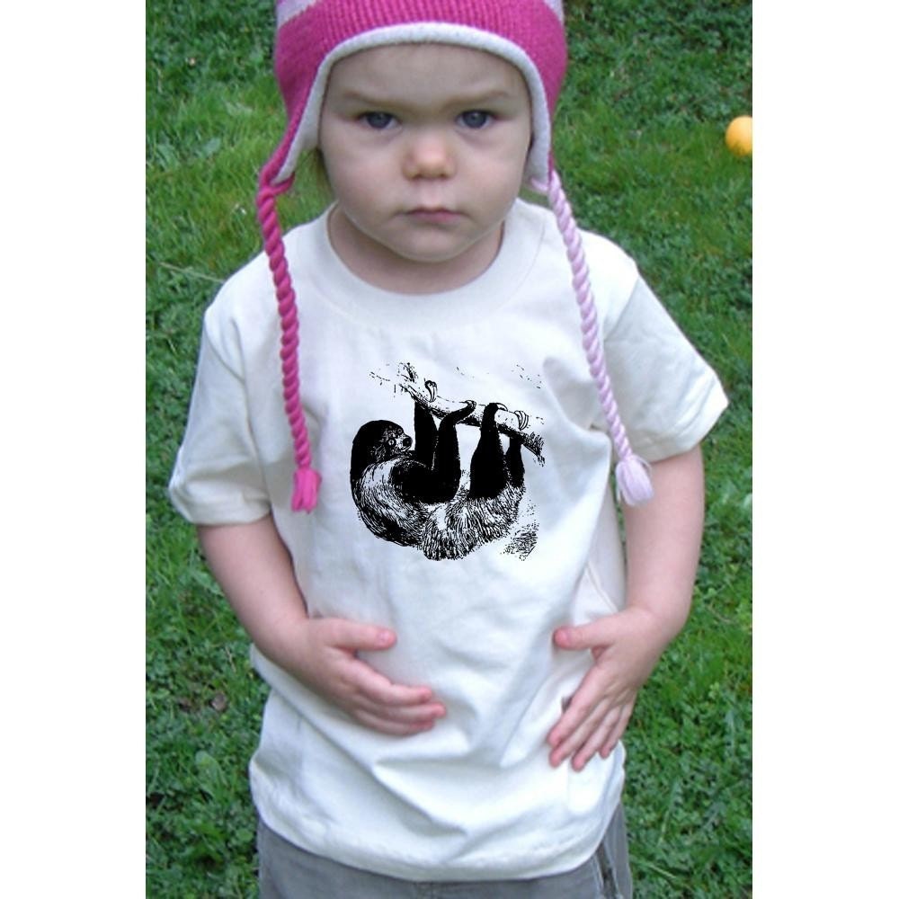 Sloth Toddler T-Shirt, Organic American Apparel T with Water Based Ink