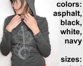 Banjo Hooded Long Sleeve T-Shirt, American Apparel Hoodie with Water Based Ink