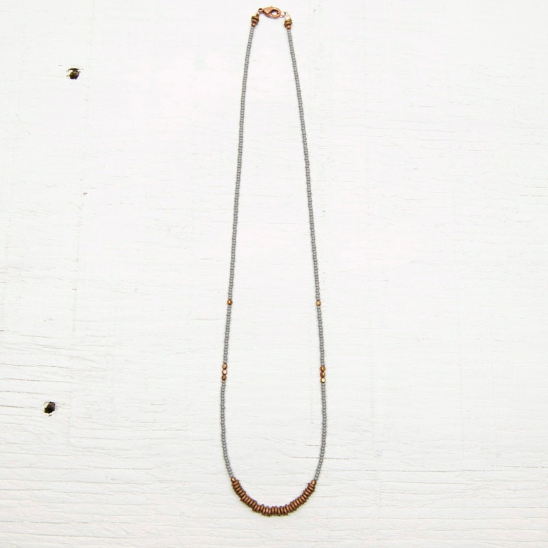 Everyday Necklace Beaded // Gray and Copper // Minimal and Rustic Seed Beads