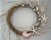 BEACH DECOR SEASHELL Wreath -- "Floating Shells," beach decor, floating starfish
