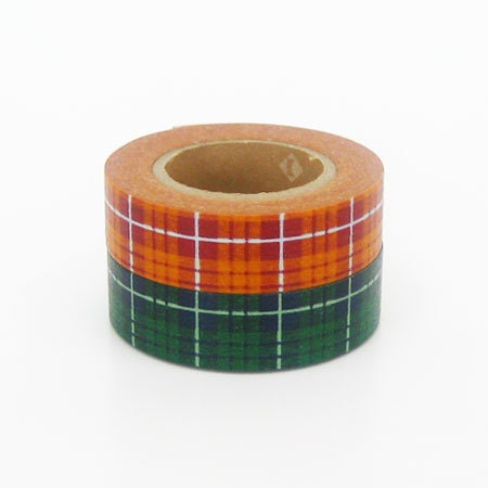 mt Washi Masking Tape - Green & Orange Tartan Check - Set 2