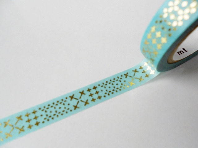 mt Washi Masking Tape - Aqua & Gold Stitches - Limited Edition