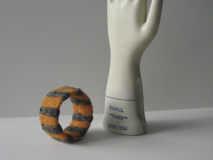 Felt Cuff - Heathered Pumpkin Orange, Gray, and Crystals