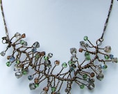 Bronze Blossoms Necklace, Wire Wrapped, Hand Made, Swarovski Crystal, Spring