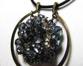 Bronze Necklace & Earring Set, Wire Wrapped, Leather Corded, Hand Made, Glass