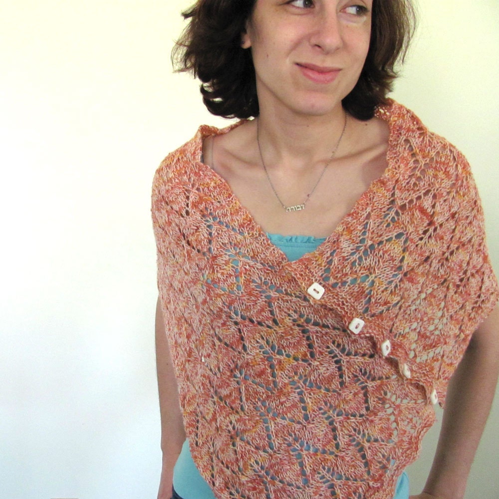 Peach, Orange, Pink and Ivory Creamsicle Hand knit Lace Cowl Poncho