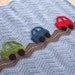 Crochet Cars Ripple Blanket  - A Baby Boy Ripple Afghan in Blue and Gray with Green, Blue, Red Car Appliques - 31 x 33 Size