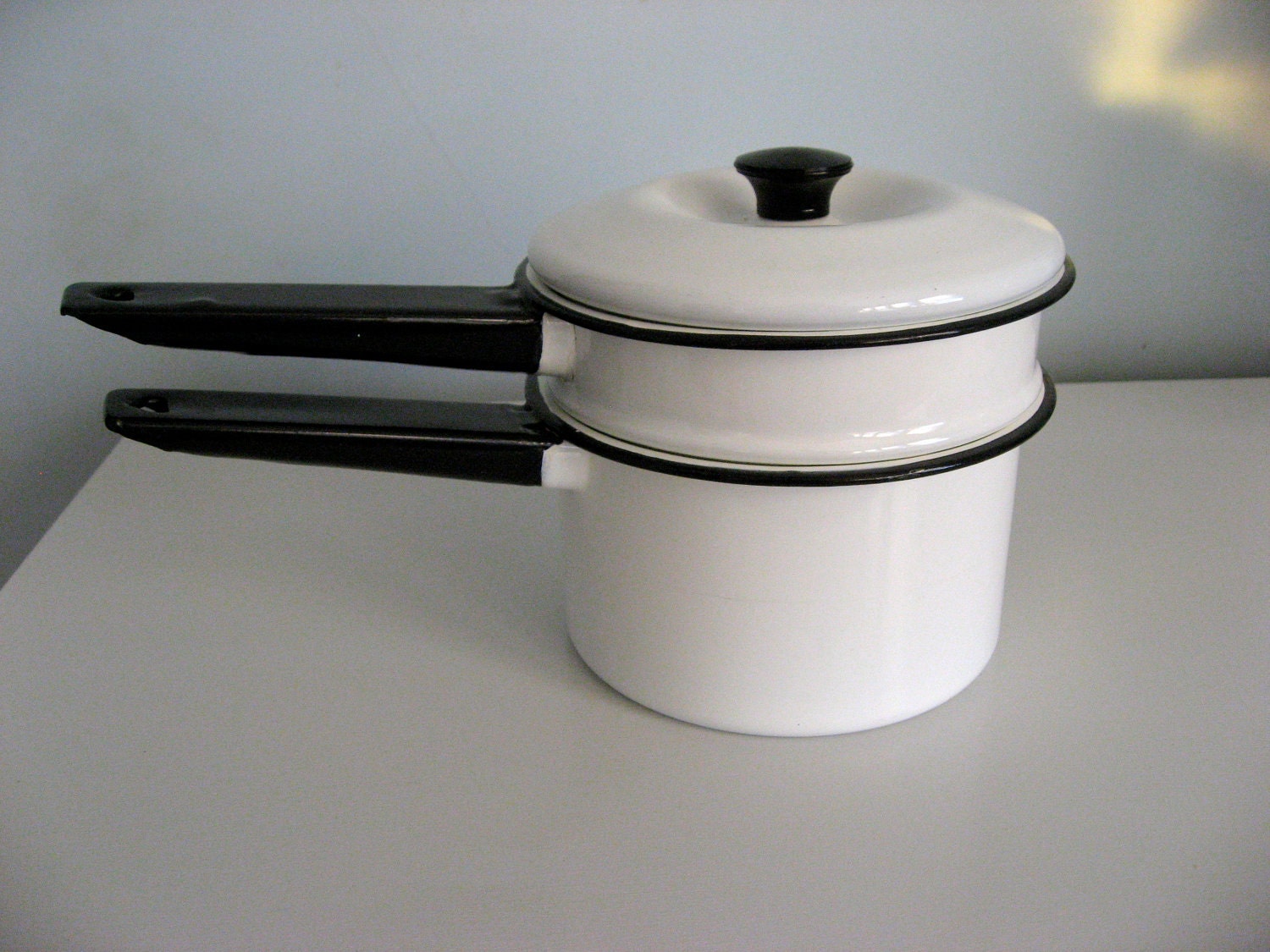 Vintage White with Black Enamelware Double Boiler