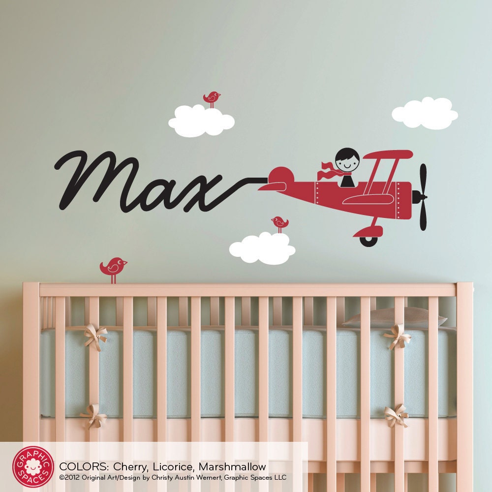 Airplane Decal Boy Name Skywriter Children Nursery