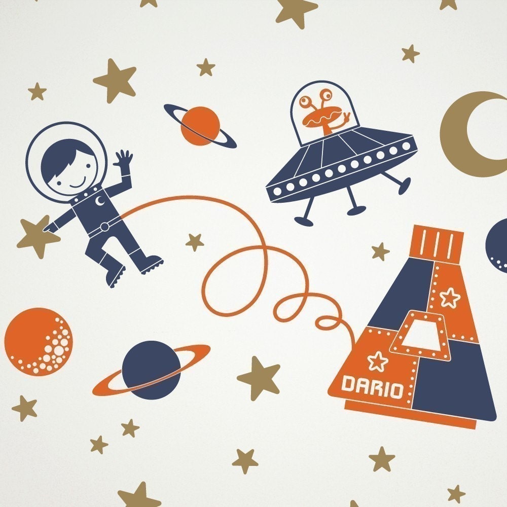 Space Boy Wall Decal Sticker Outer SpaceWalk for Children Nursery
