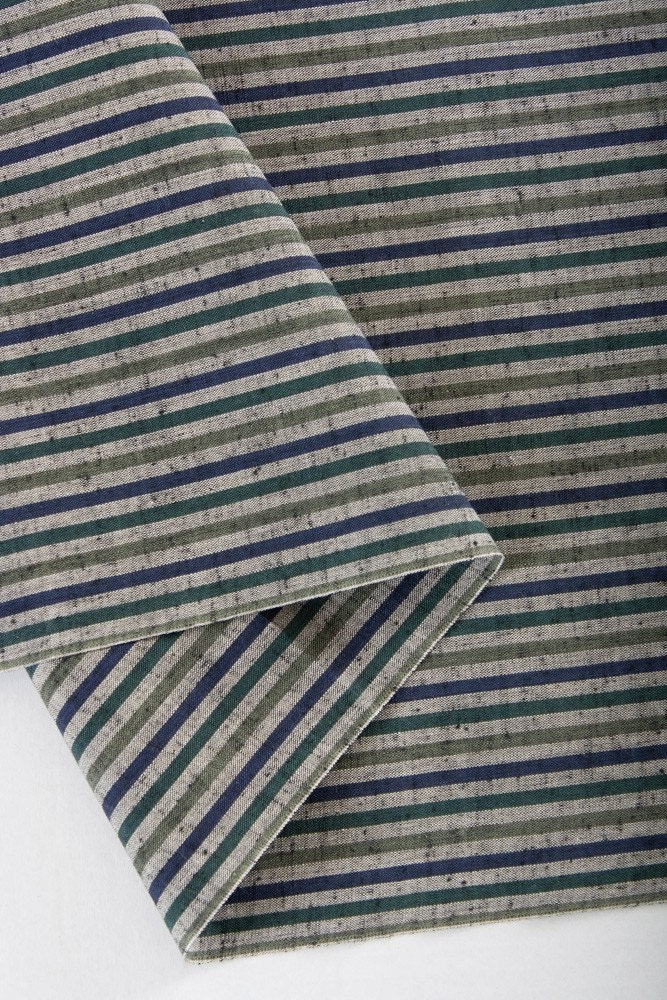 Japanese striped cotton fabric - spruce green, sage, indigo and taupe