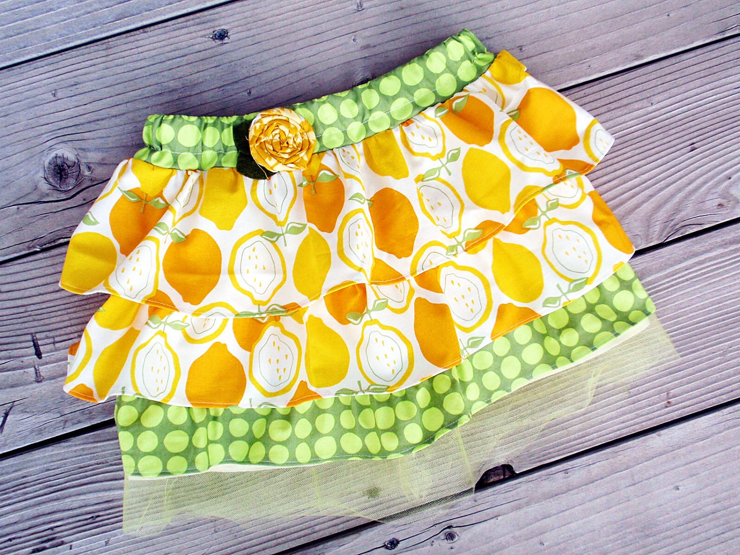 Lemons---Little girl ruffle twirl skirt available in sizes 3-6 months to 5T
