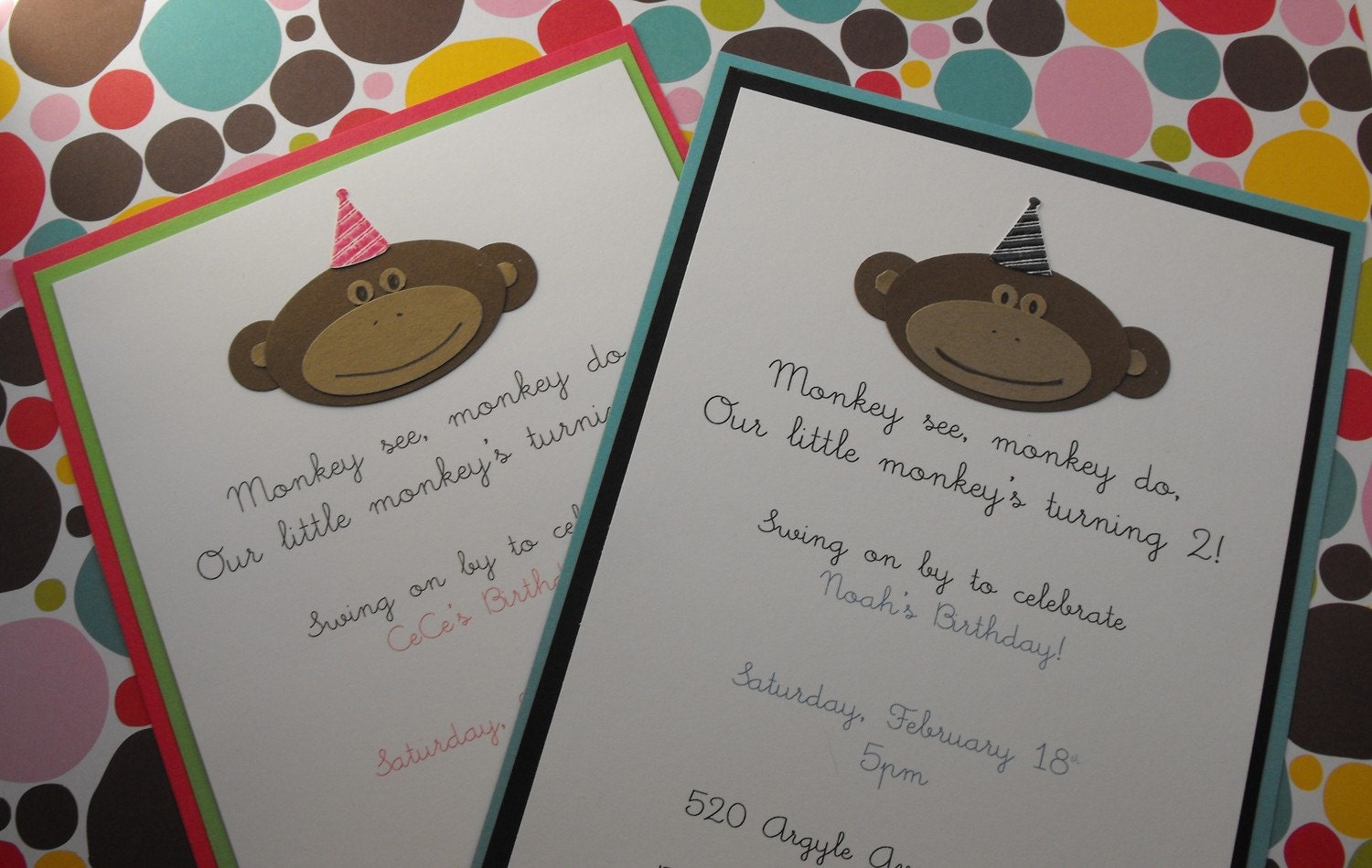 Monkey birthday invite set boy or girl