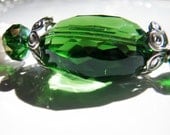 Downton Abbey Style Emerald Crystals Coin Pearls Silver  Necklace