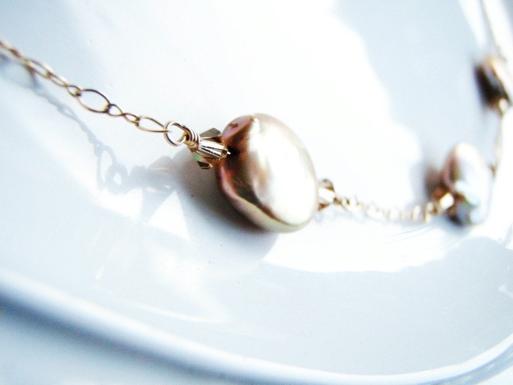 Coin Pearls, Goldfilled Wire Wrapped Necklace