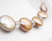 Golden Coin Pearls Vintage Crystals Gold Filled Chain Necklace