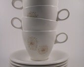 Set of 4 1954 Ben Seibel Golden Burst Cups and Saucers