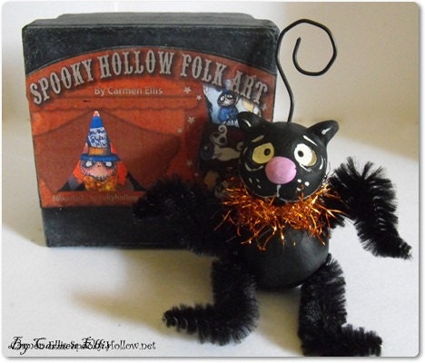 Halloween Black Cat ornament with gift box made to order