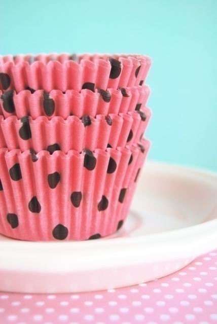 Pink with Big Brown Polka Dots Cupcake LIners (50)