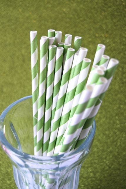 Pale Green Striped Paper Straws and PDF Printable Party Flags