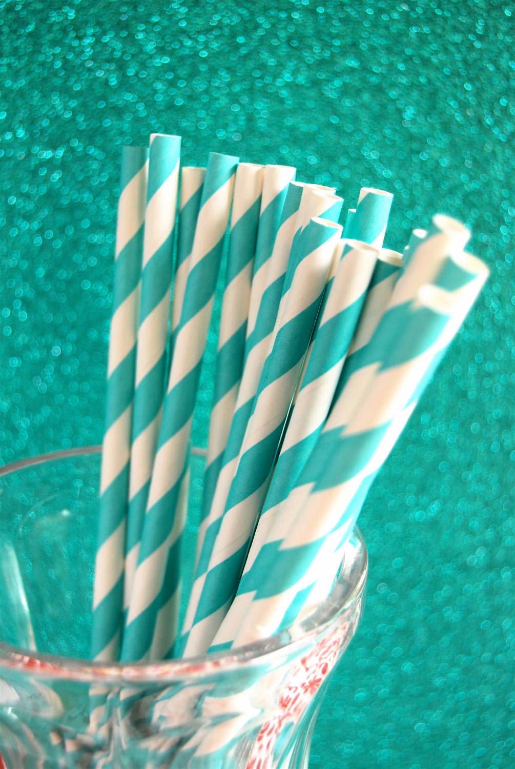 Teal Striped Paper Straws and PDF Printable Party Flags