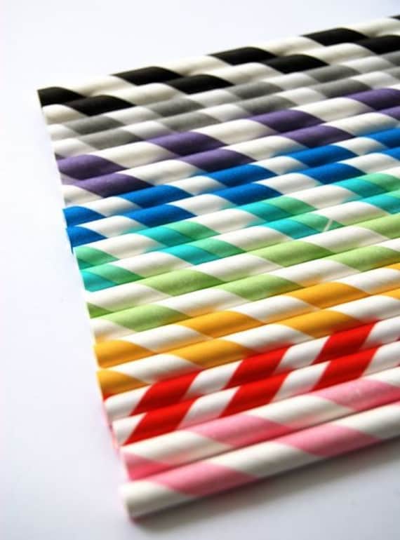 50 Assorted Paper straws and PDF Printable Party Flags