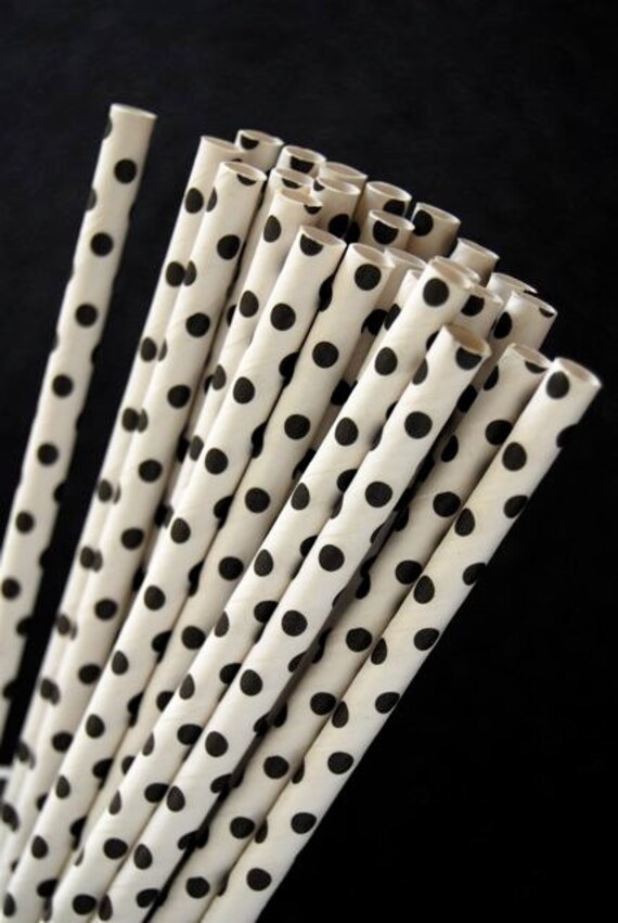 Black Mini Polka Dot Paper Straws and PDF Printable PArty Flags