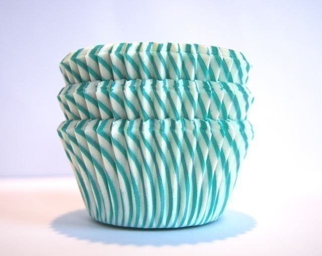 Aqua Teal and White Stripe Cupcake Liners (50)