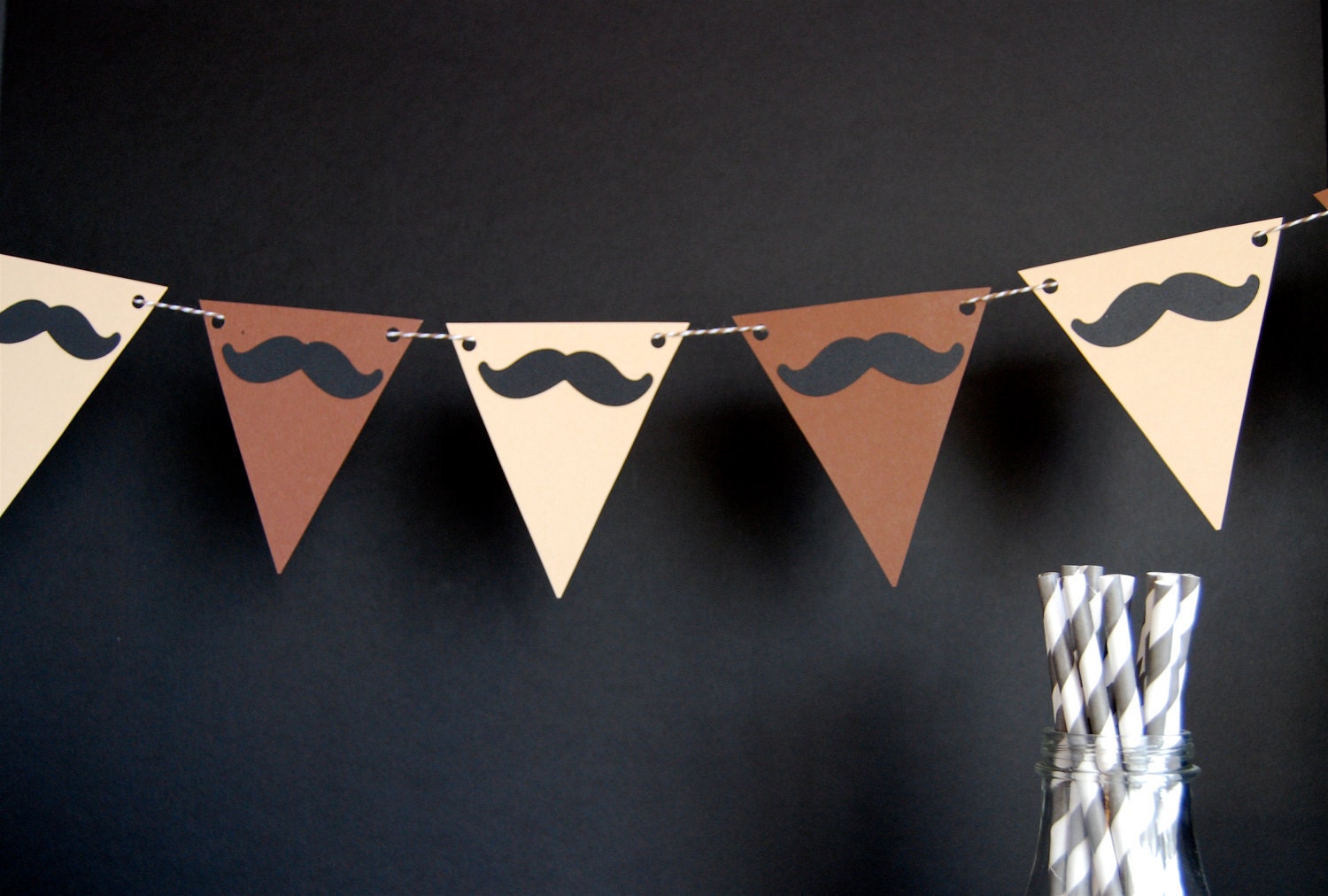 Mustache Party Banner in Gray and Baby Blue
