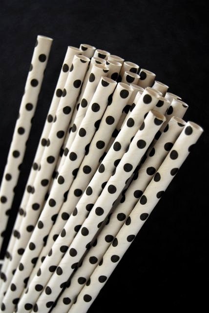 Black Mini Polka Dot Paper Straws and PDF Printable PArty Flags