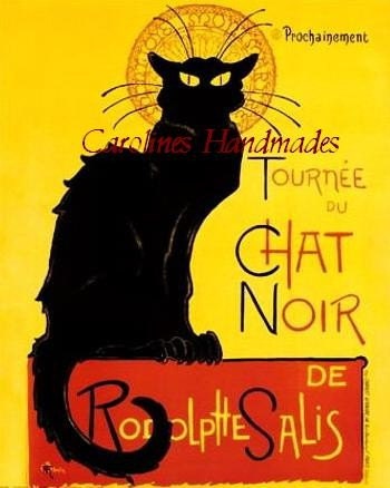 CHAT NOIR AD Vintage Reproduction Cotton Fabric Art Print 3X4" Applique