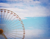 Nursery art home decor Summer photography Fair ride ferris wheel half circle men dude children minimal red blue white photo - Fine Art Print