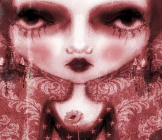 Woman Digital Art Print Dark Pink Altered Art Fantasy Goth