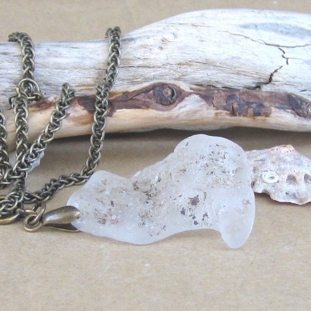 Crashing Waves White Fire Sea Glass Pendant