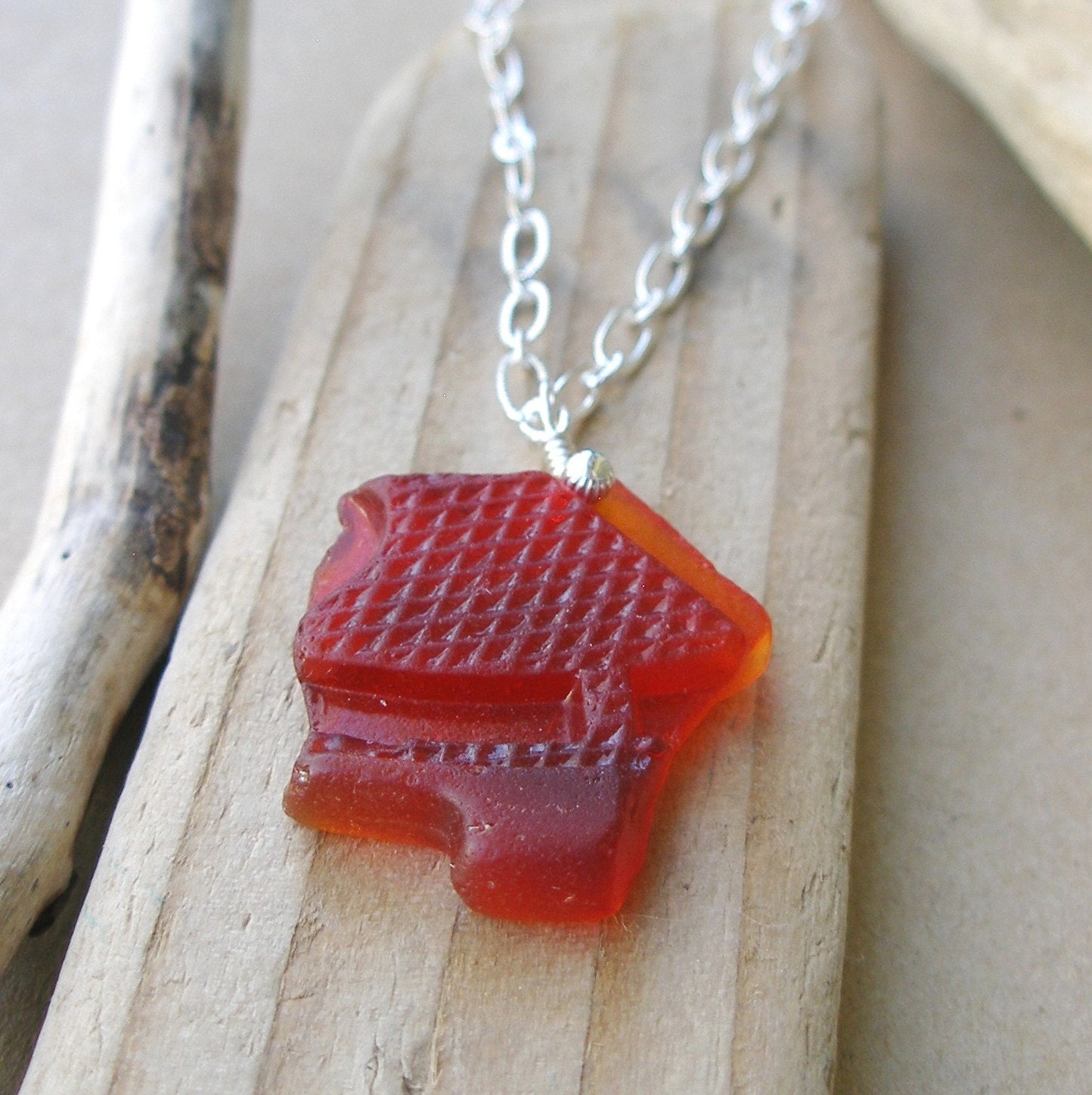 Ruby Red Sea Glass Necklace - Rare