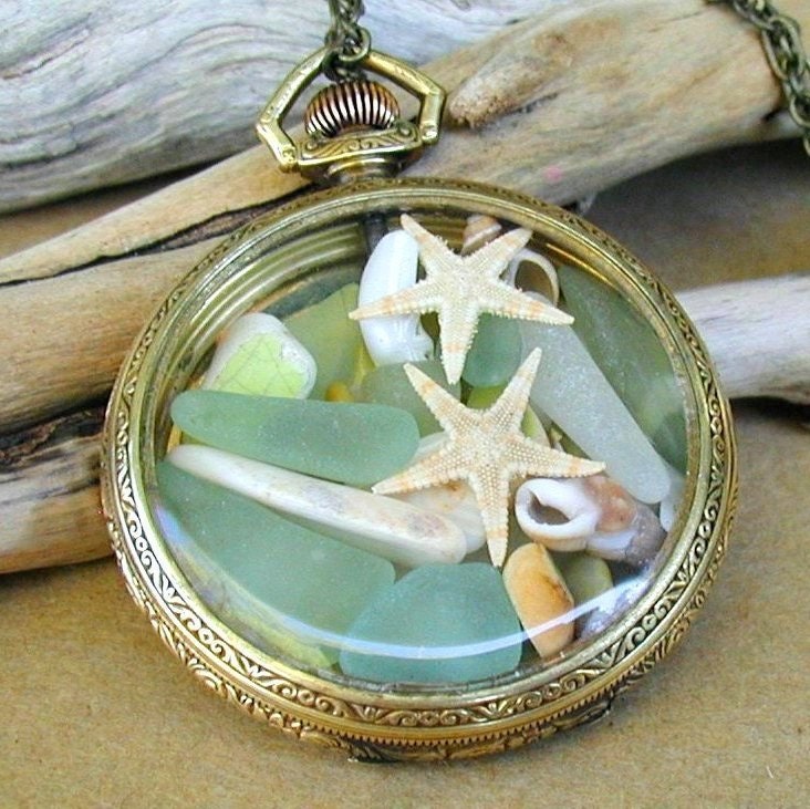 Beach Attitude Sea Glass and Beach Treasures 14k Gold Filled Antique Pocket  Case