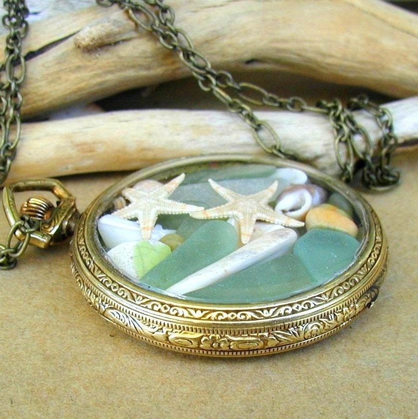 Beach Attitude Sea Glass and Beach Treasures 14k Gold Filled Antique Pocket  Case
