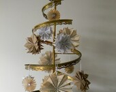 20 Paper Star Ornaments Assortment Vintage Book Pages-Brown Paper- White Floral Design- Handcut and Folded