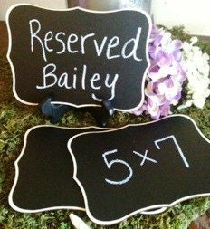 Fancy or Rectangle Chalkboard Signs, Photo Props, Wedding Chalkboards, Buffet Labels, Table Numbers - Set of 5 - 5 x 7