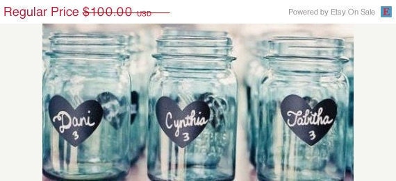 150 Heart Chalkboard Labels - DIY Chalkboard Mason Jars, Place Settings, Wedding Chalkboards FREE SHIPPING