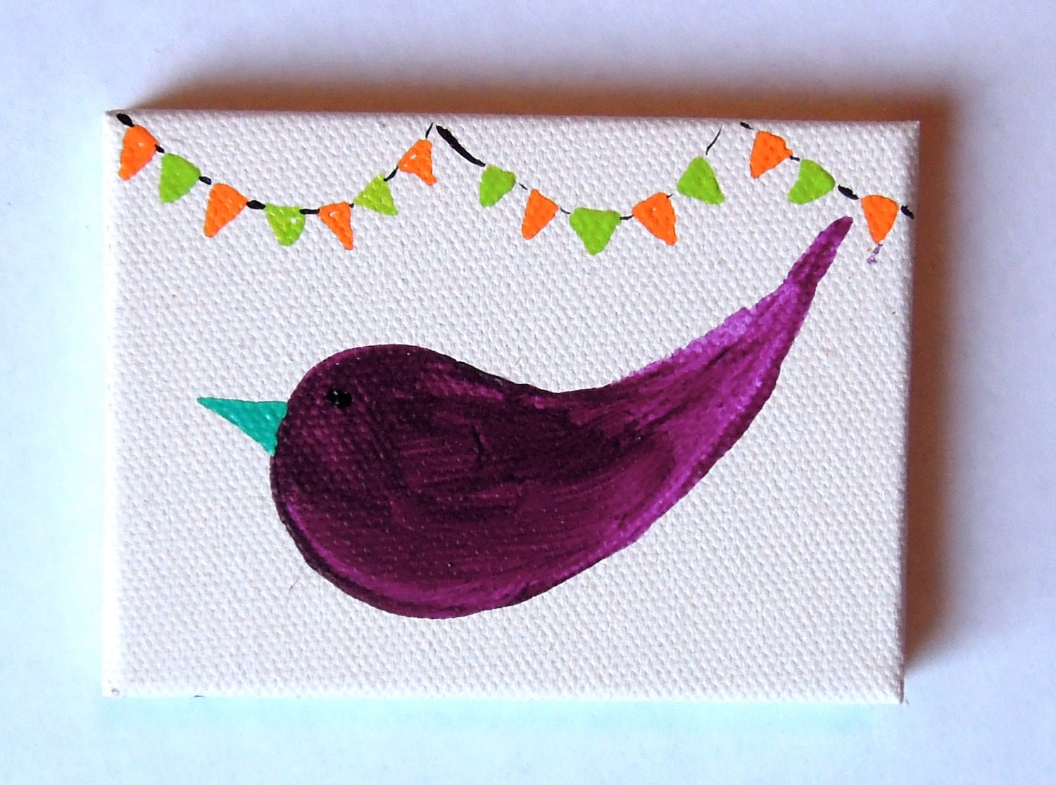 Mini Purple Party Bird - Mini Acrylic Painting - Original Acrylic Painting on Canvas