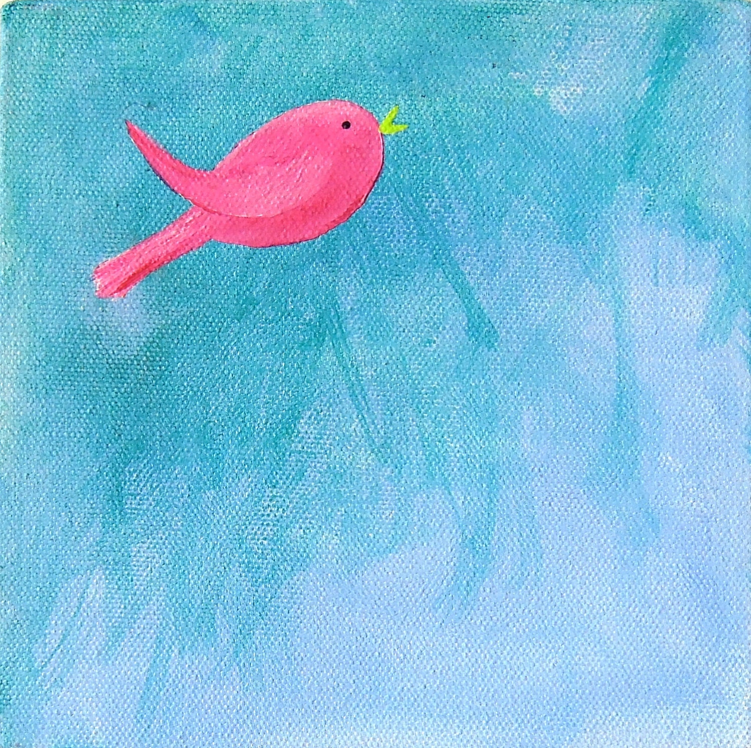 Petunia Pink Bird - Original Acrylic Painting on Canvas