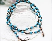 Boho turquoise blue double wrap anklet - men and women anklet